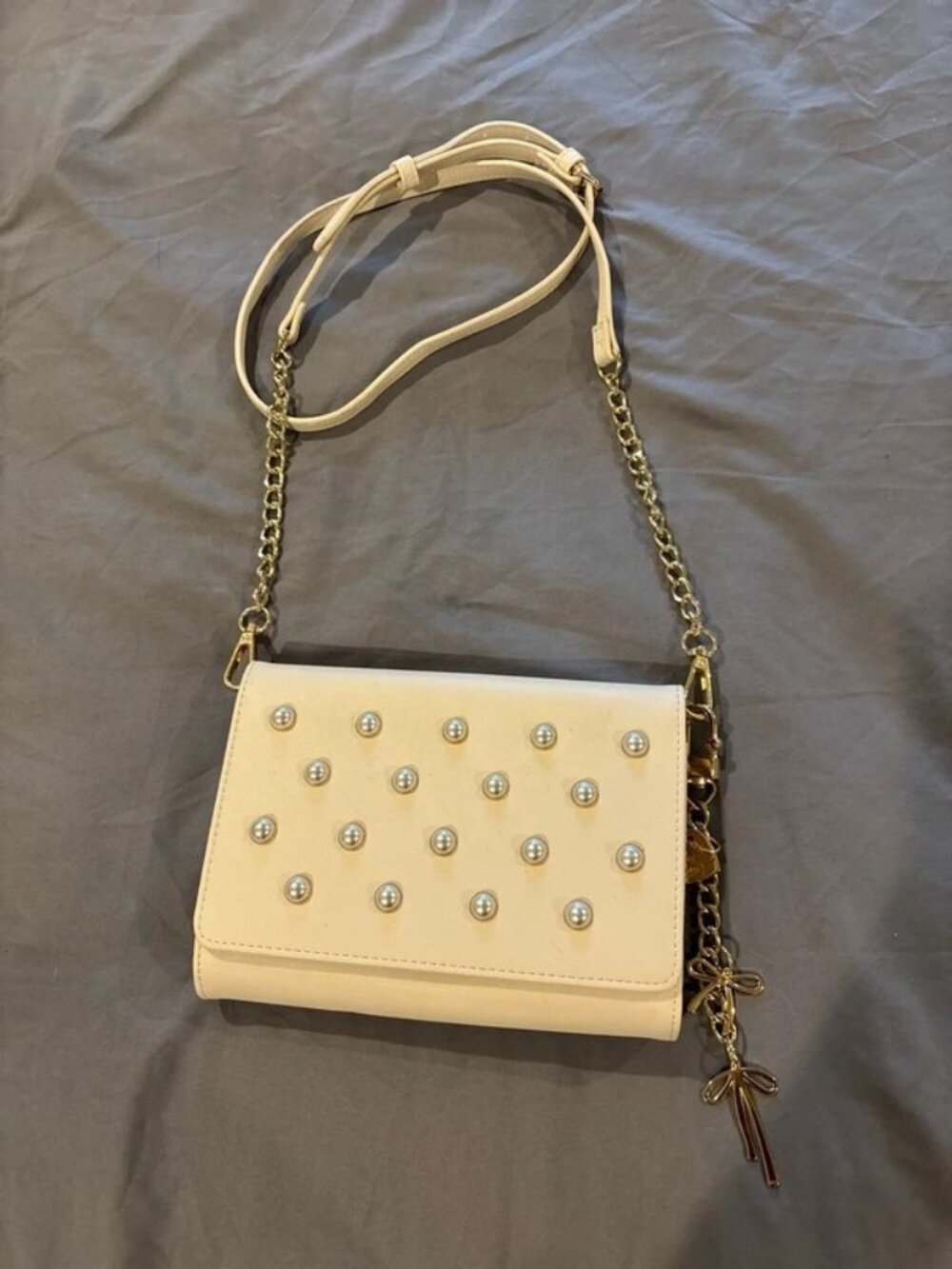 Betsey Johnson Cream Crossbody Bag with Pearl Studs